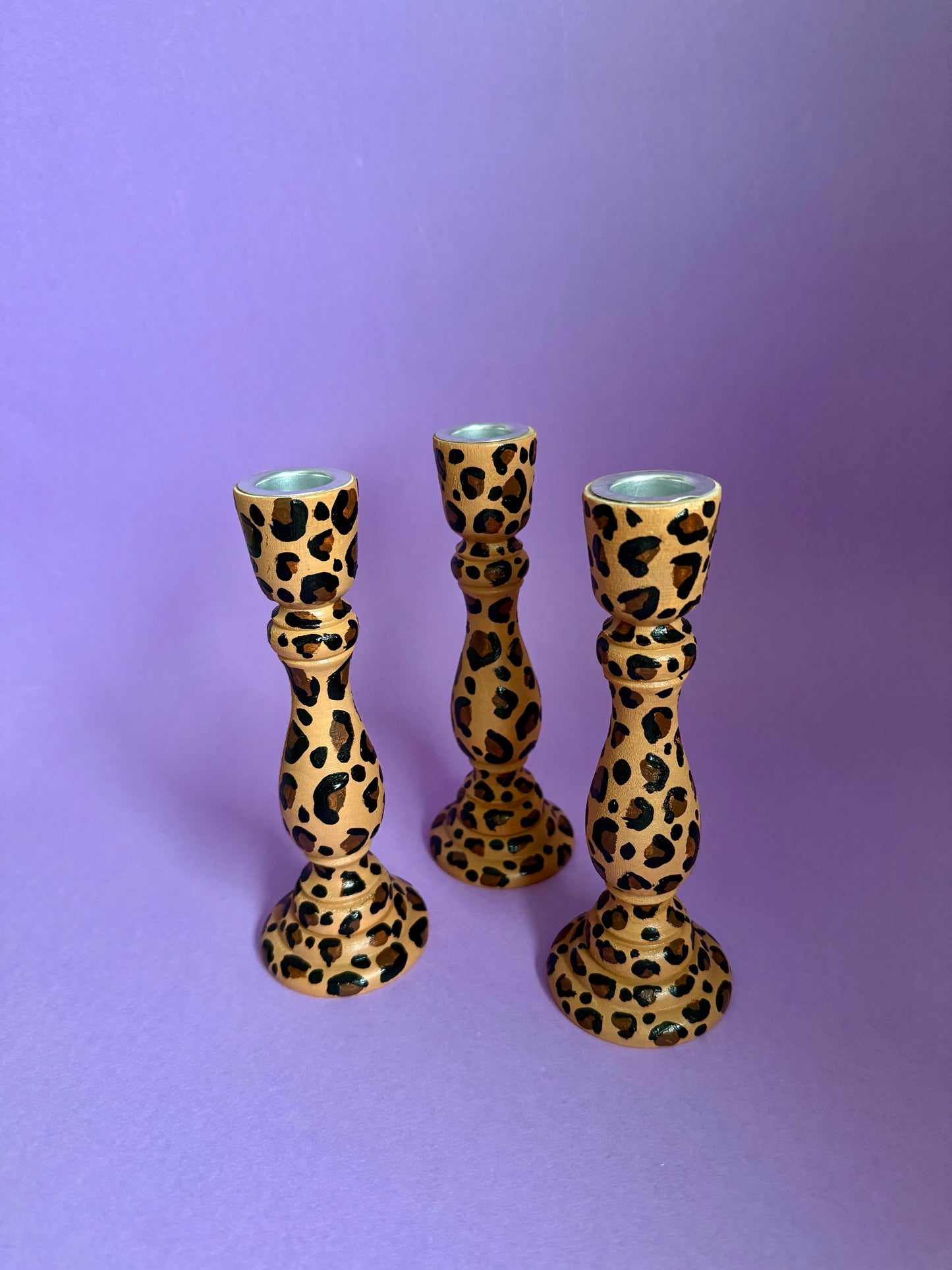 Leopard Print Candlestick Holder Hand Painted