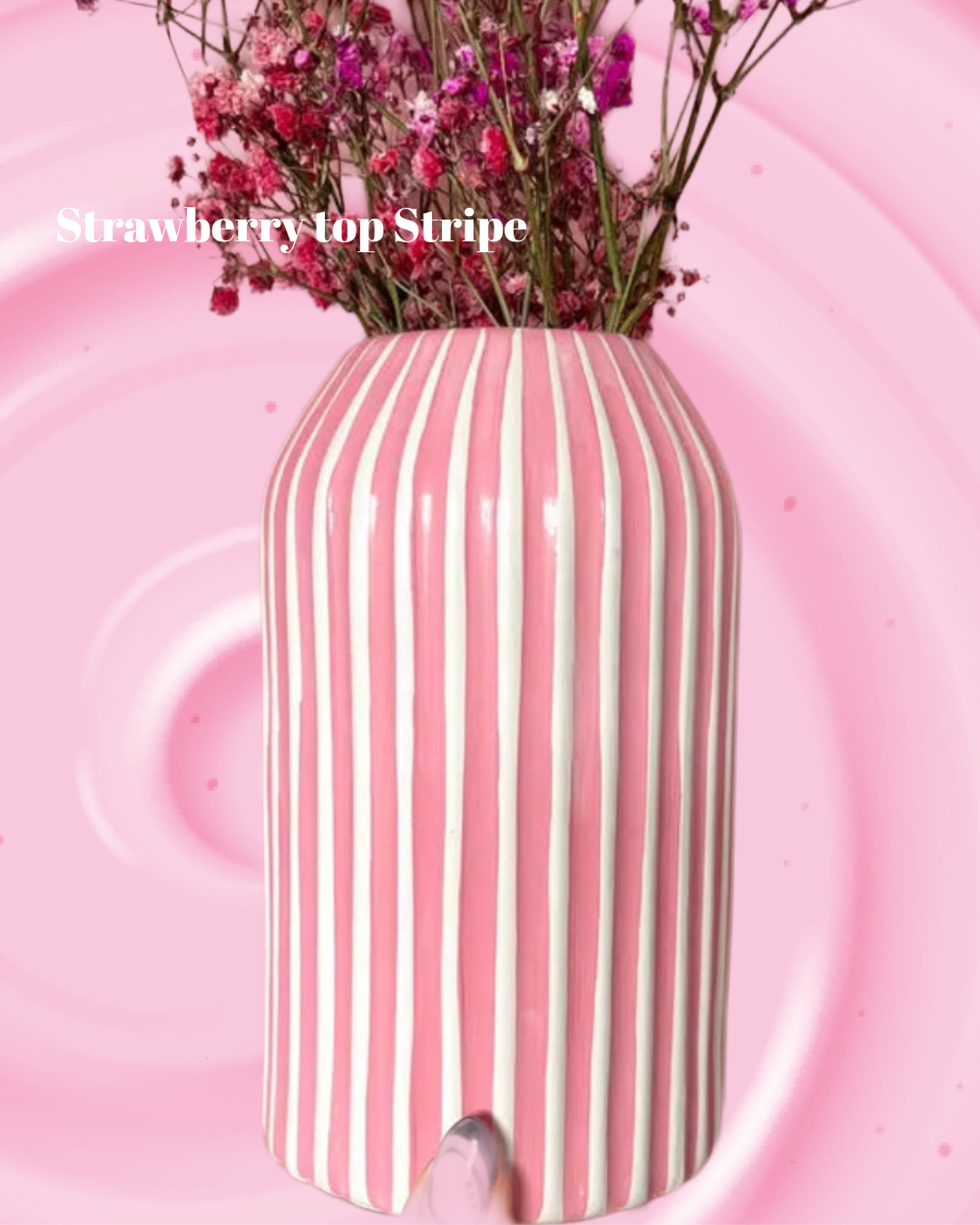 Strawberry Top Stripe Vase Ceramic Pink Quirky Colourful Home Decor