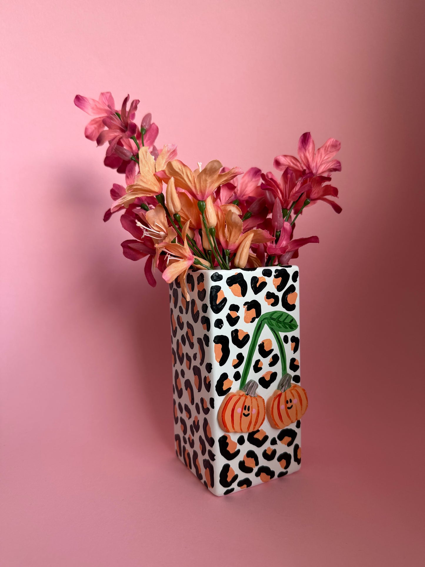 Pumpkin Cherry Leopard Print Ceramic Vase