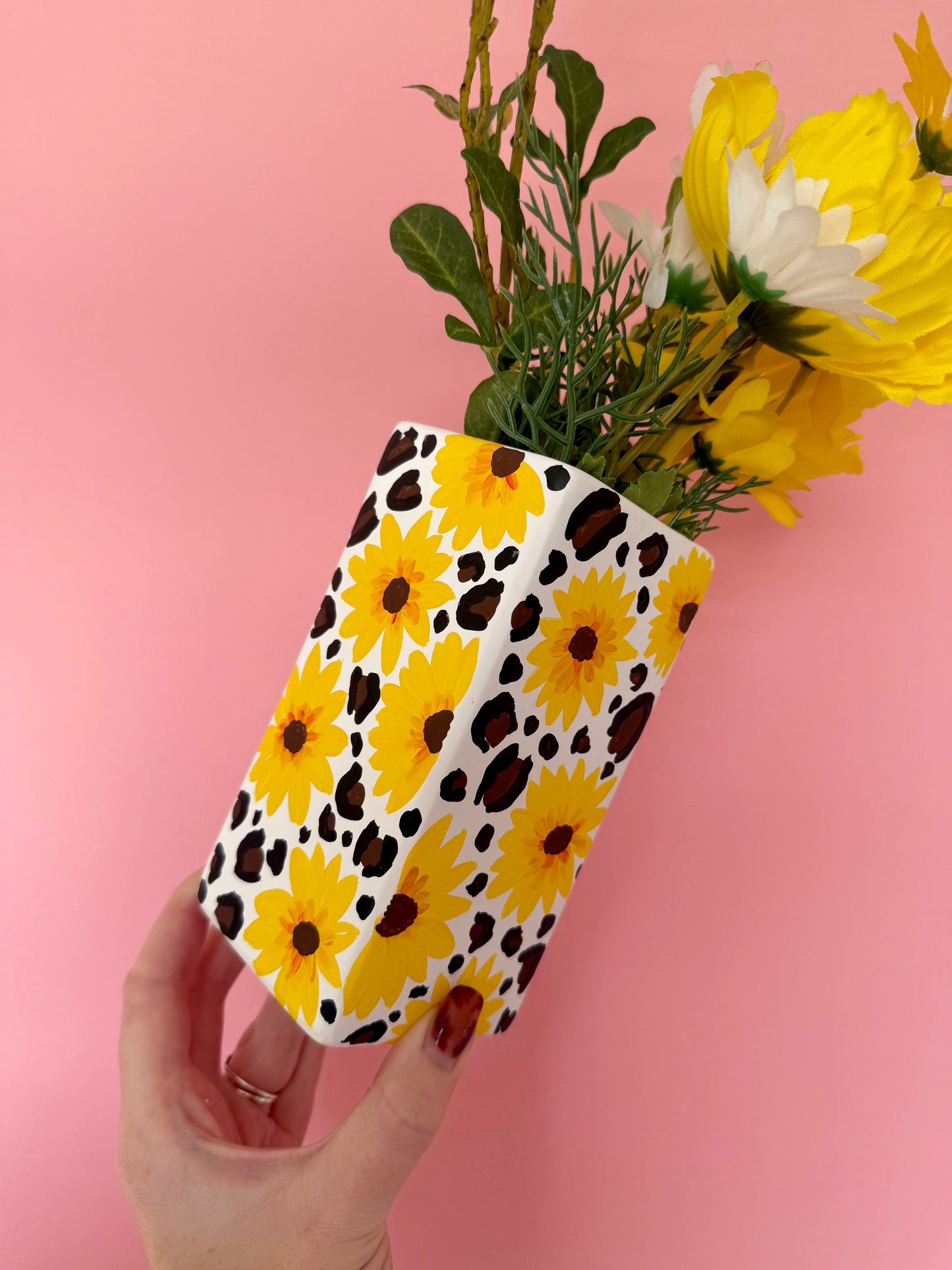 Sunflower Leopard Ceramic Vase
