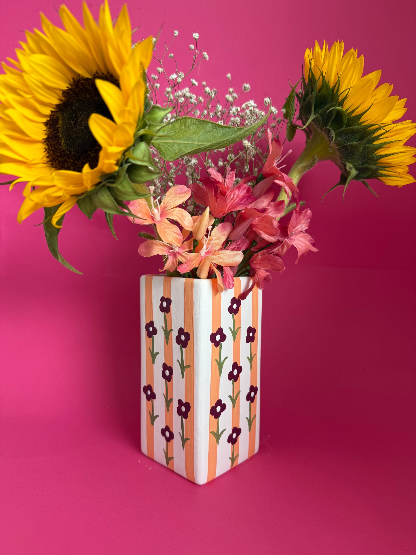 Peach & Purple Ditsy Flower Ceramic Vase