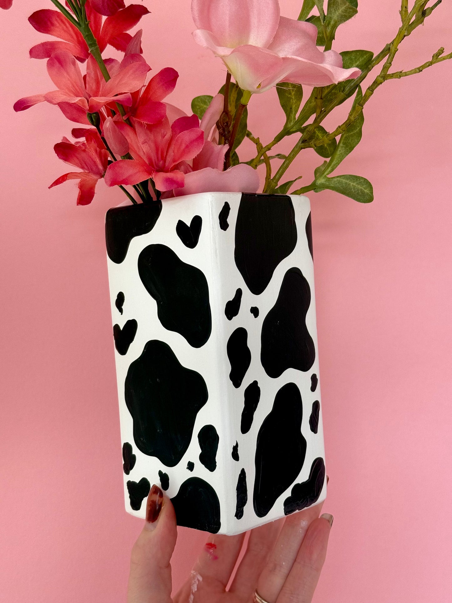 Hand Painted Cow Print Ceramic Flower Vase