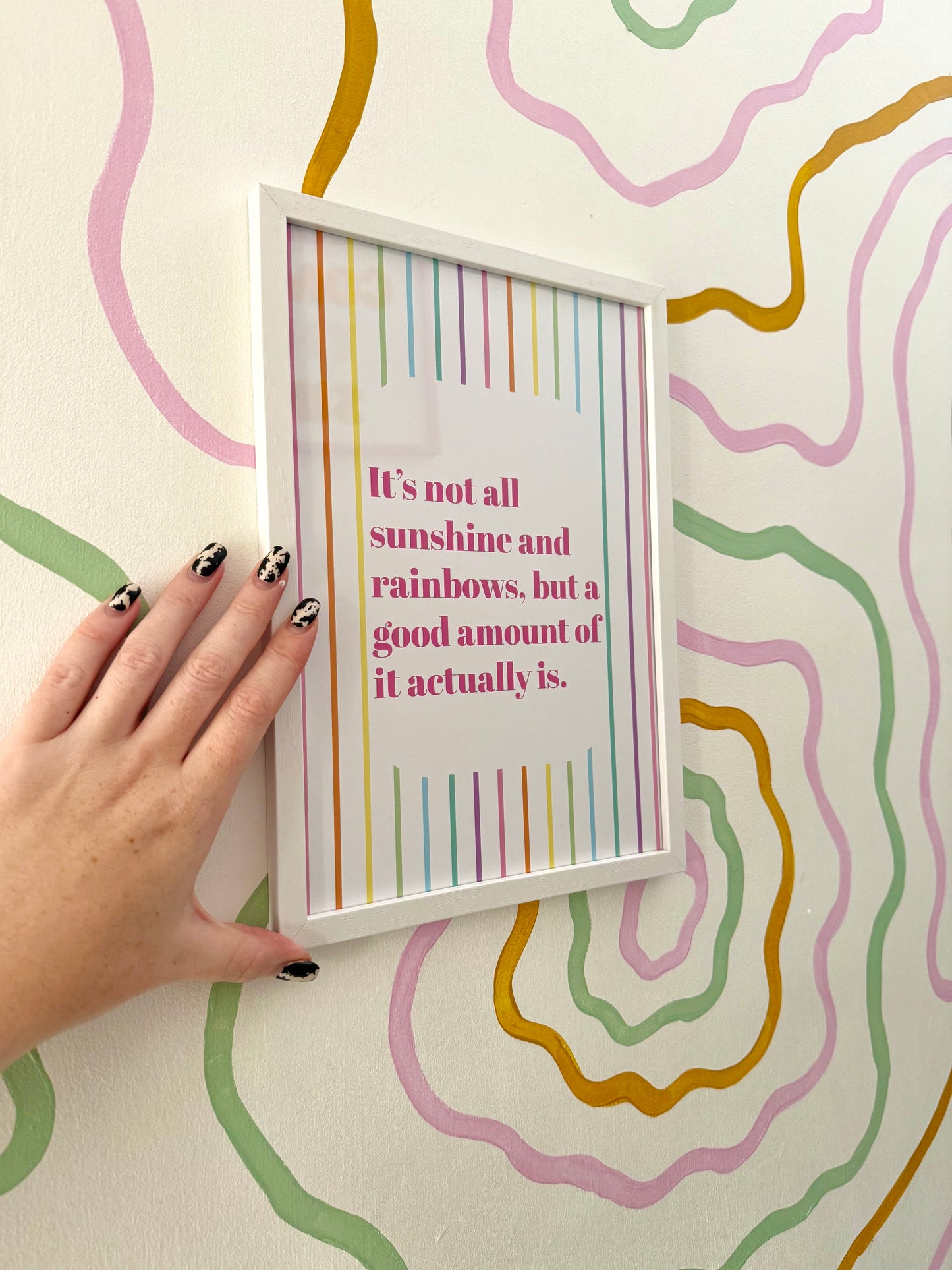 Sunshine & Rainbows Stripe Print Positivity Wall Art A4 Unframed