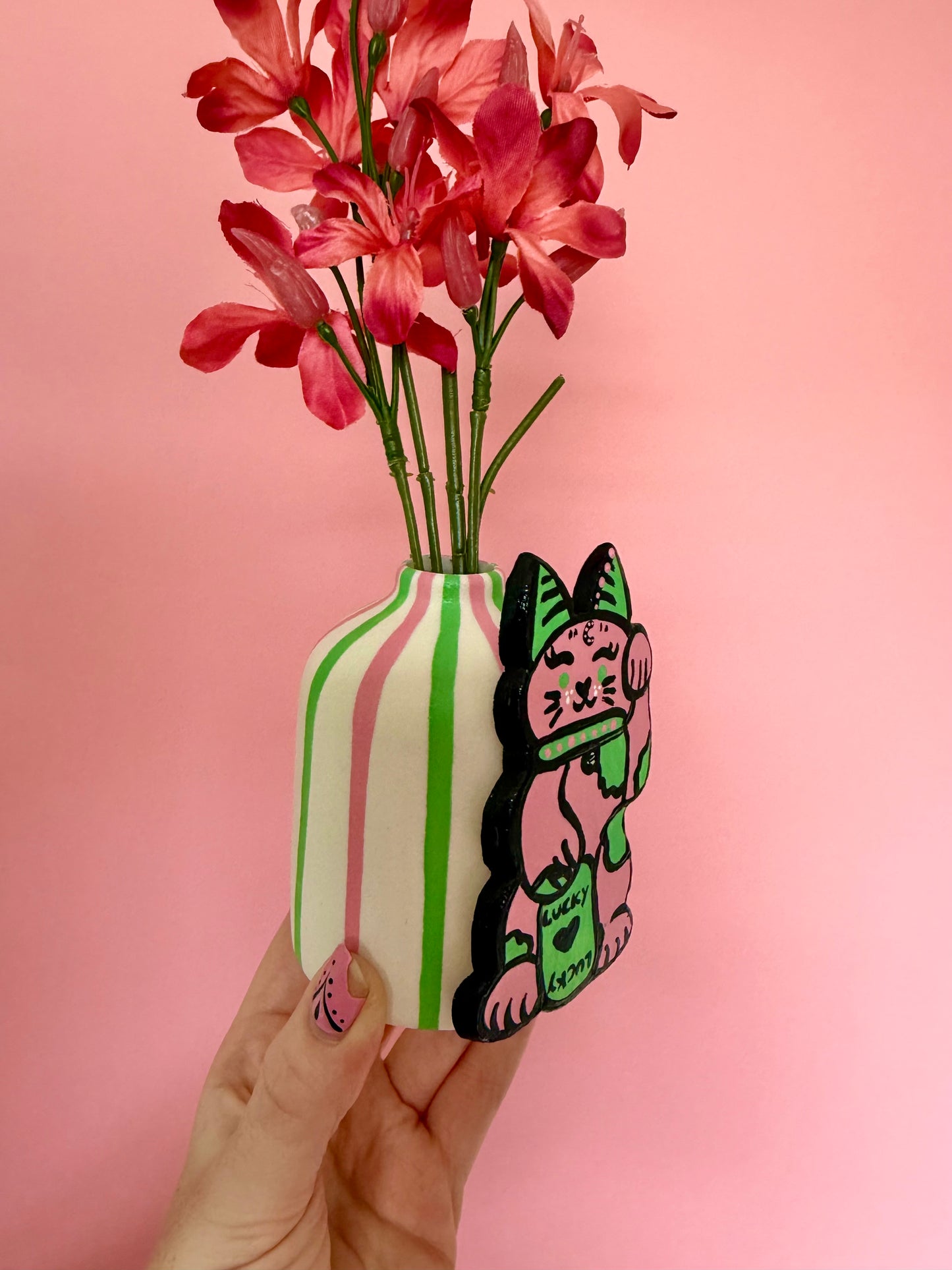Lucky Cat Ceramic Bud Vase Maneki Neko