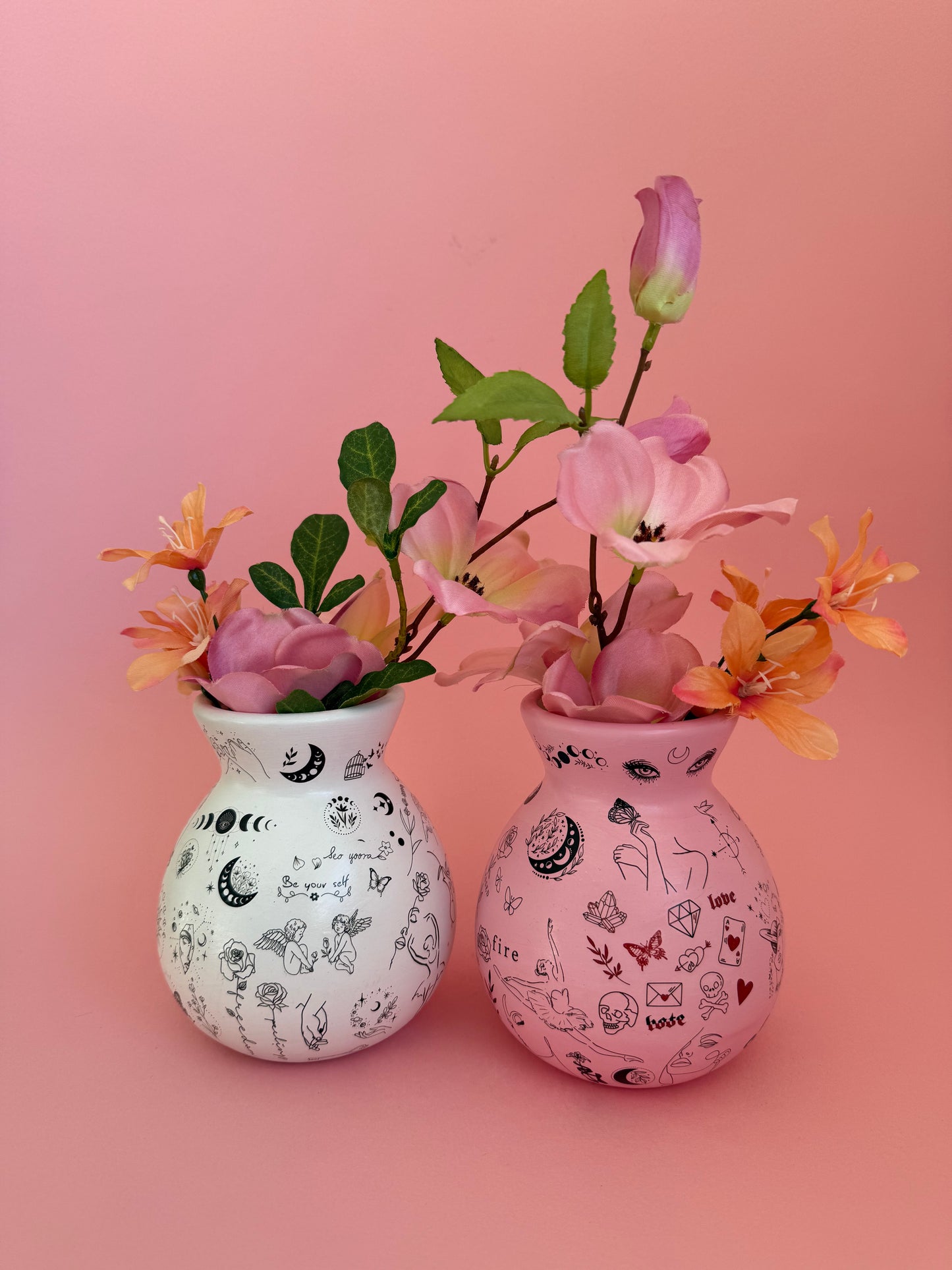 Pink & Black Tattoo Ceramic Vase