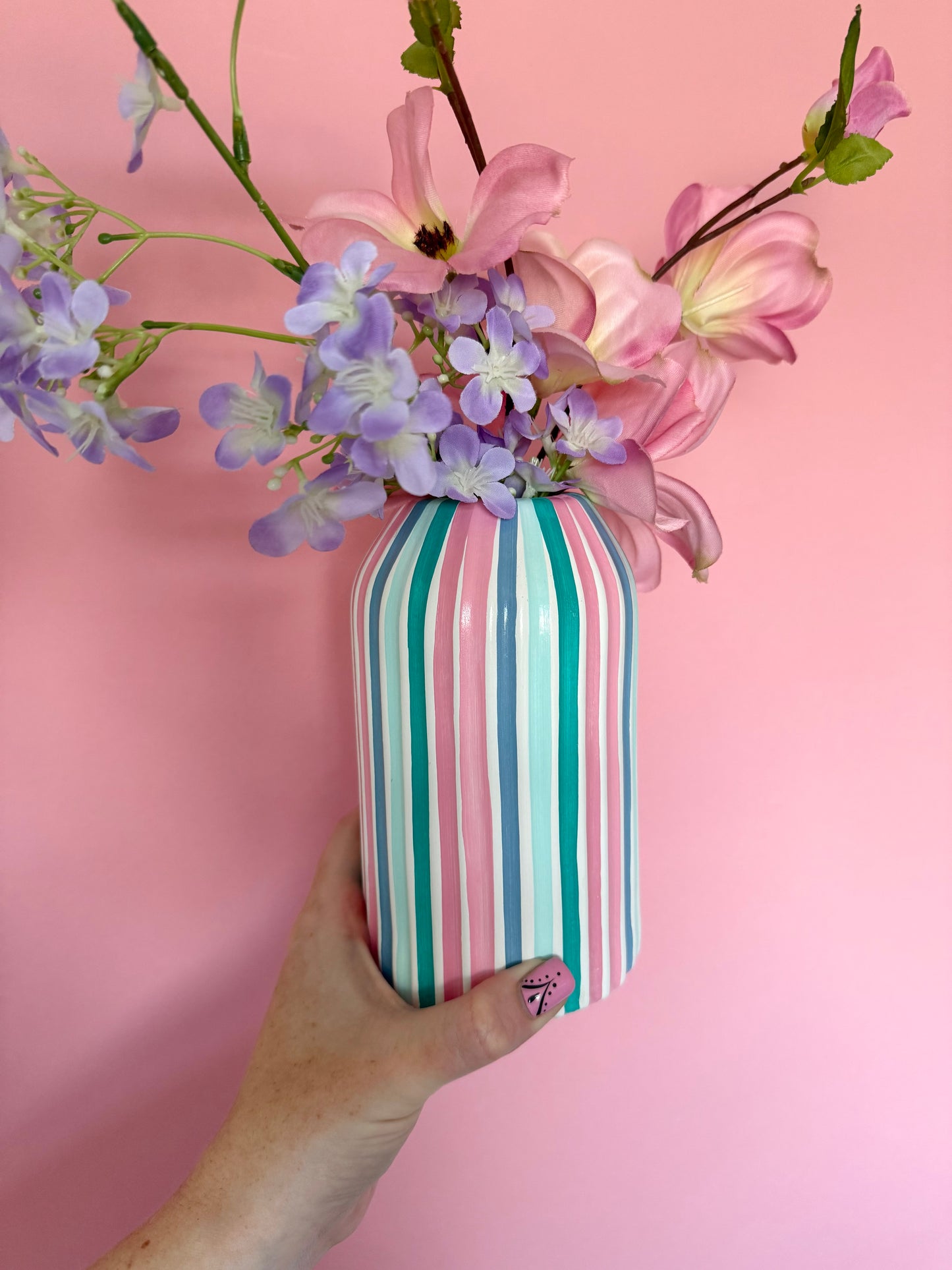 Candyfloss Stripe Ceramic Vase Hand Painted