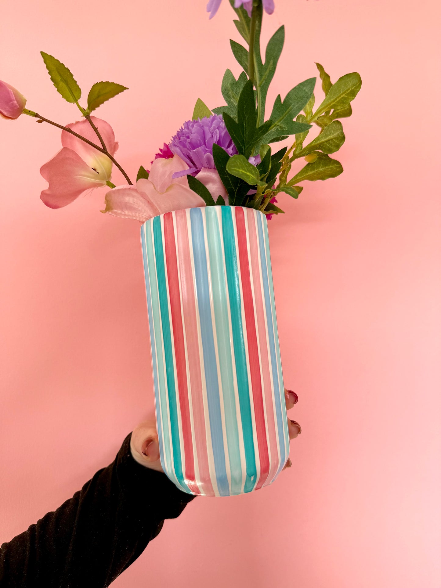 Candyfloss Stripe Ceramic Vase Hand Painted