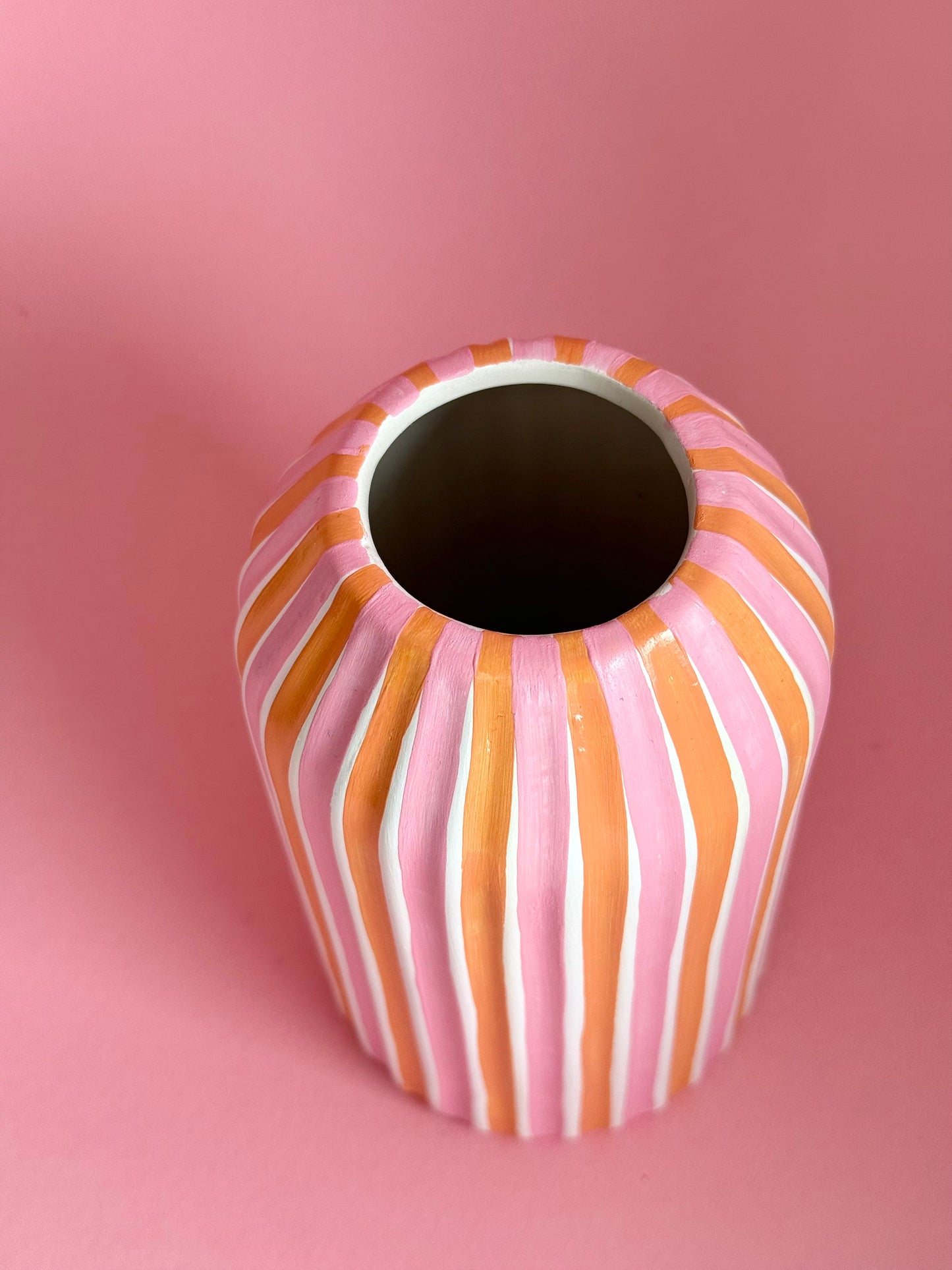 Pink & Orange Stripe Ceramic Vase