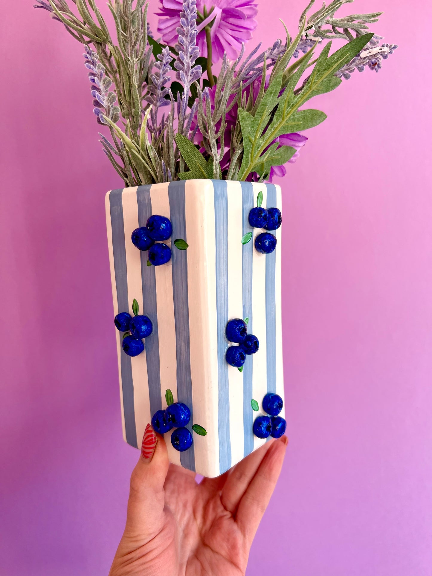 Blueberry Stripe Ceramic Vase