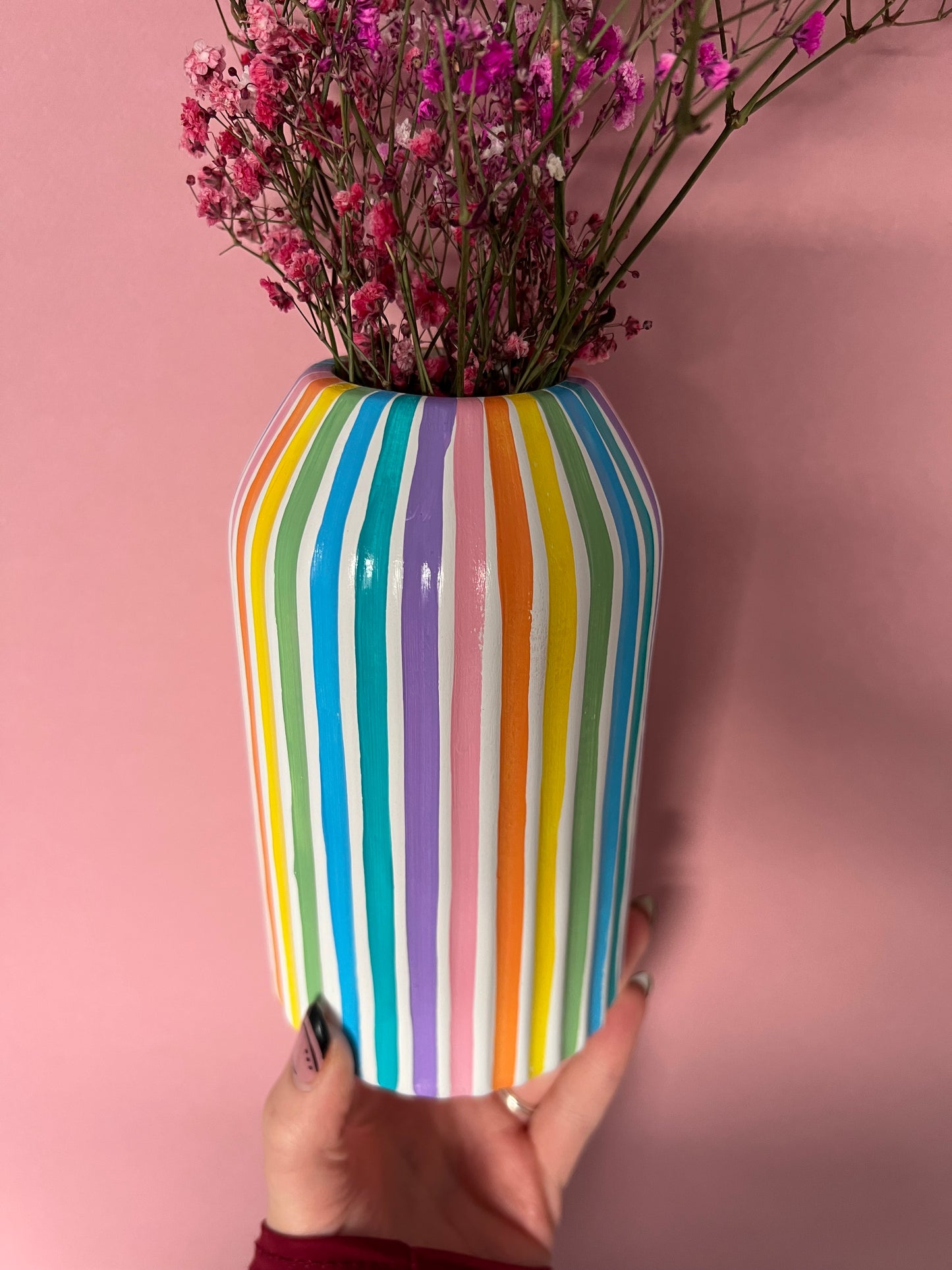 Colourful Stripe Vase Ceramic Rainbow Quirky Colourful Home Decor