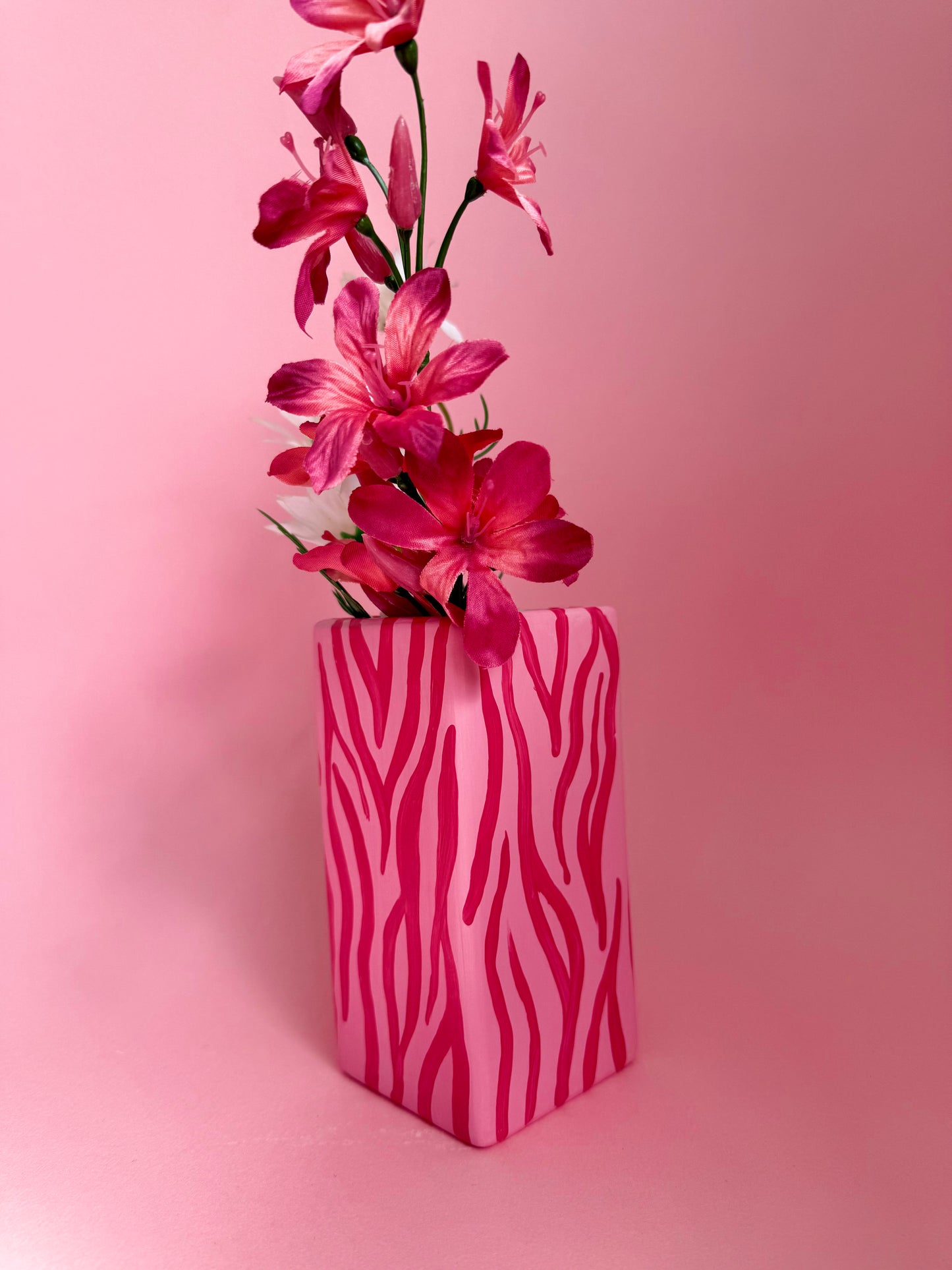 Pink Zebra Print Ceramic Vase Hand Painted