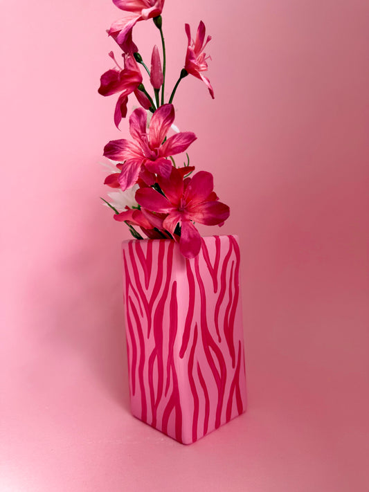 Pink Zebra Print Ceramic Vase Hand Painted
