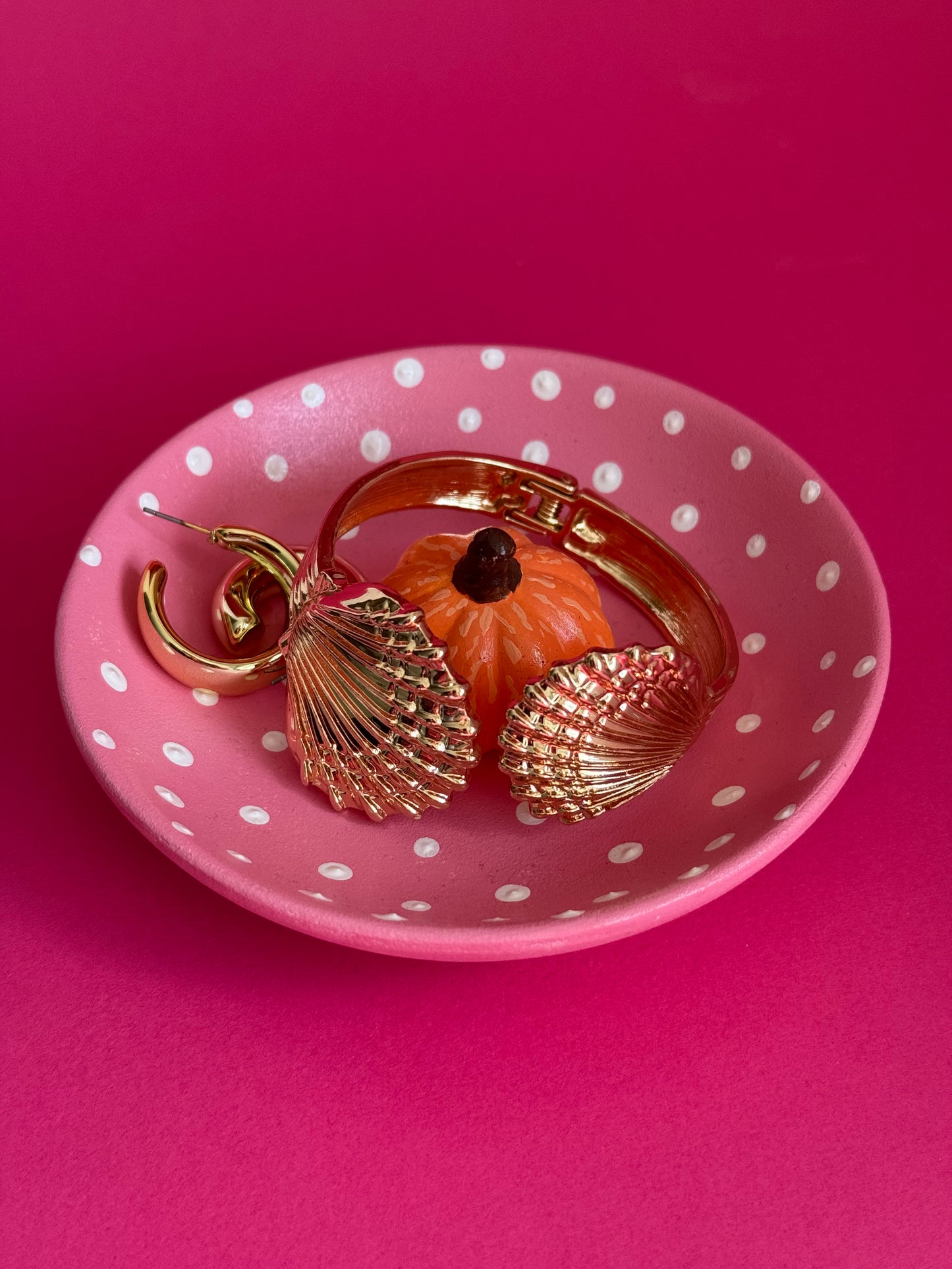 Pink Pumpkin Polka Dot Trinket Dish