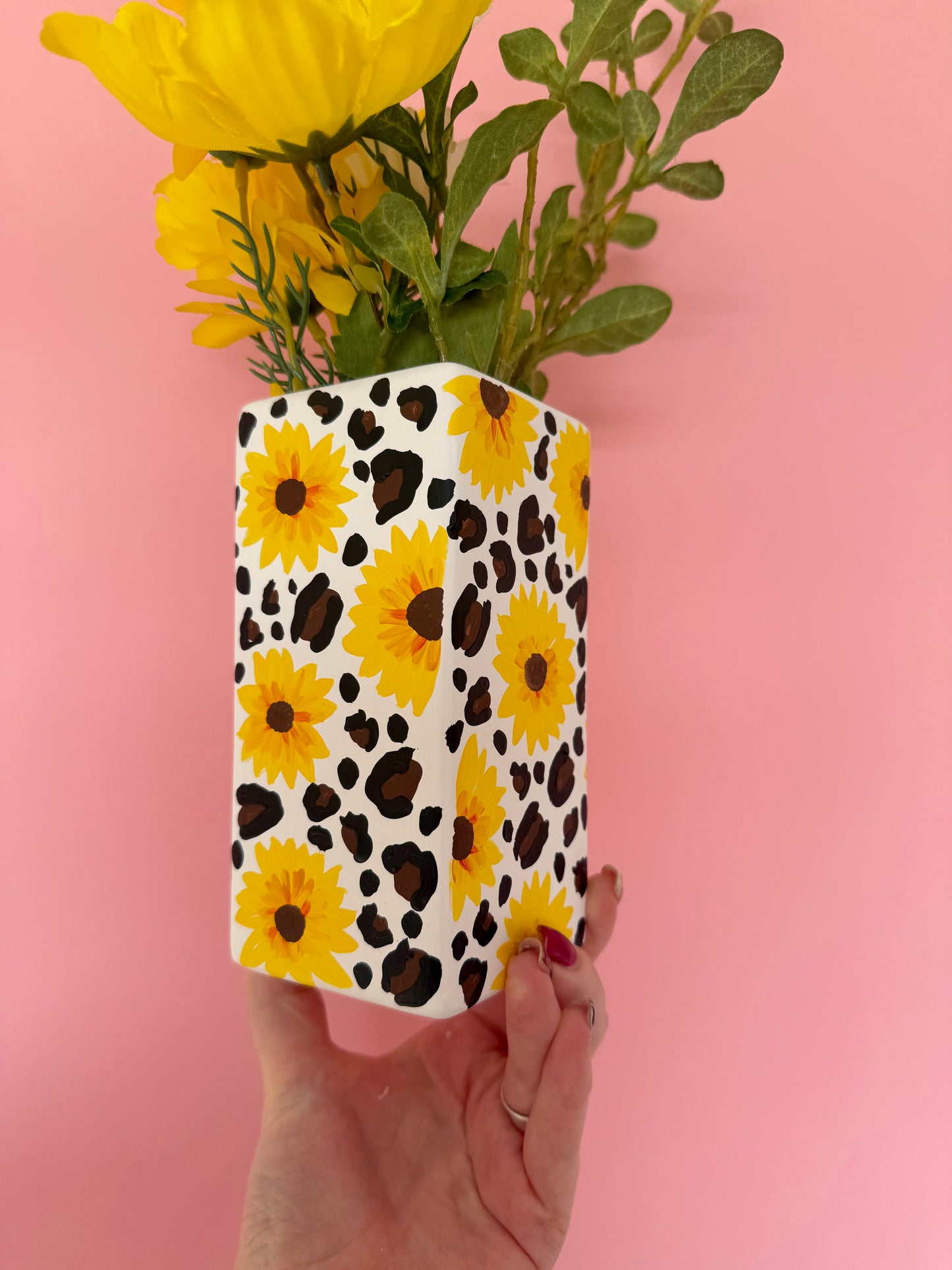 Sunflower Leopard Ceramic Vase