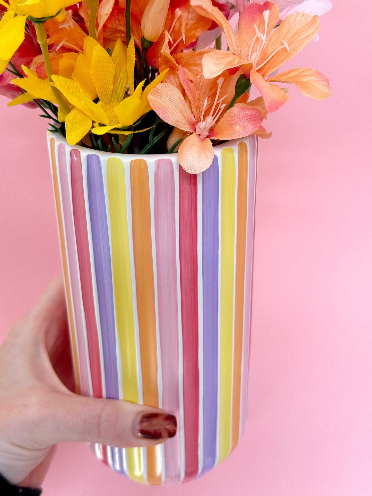 Sunset Stripe Ceramic Vase Hand Painted