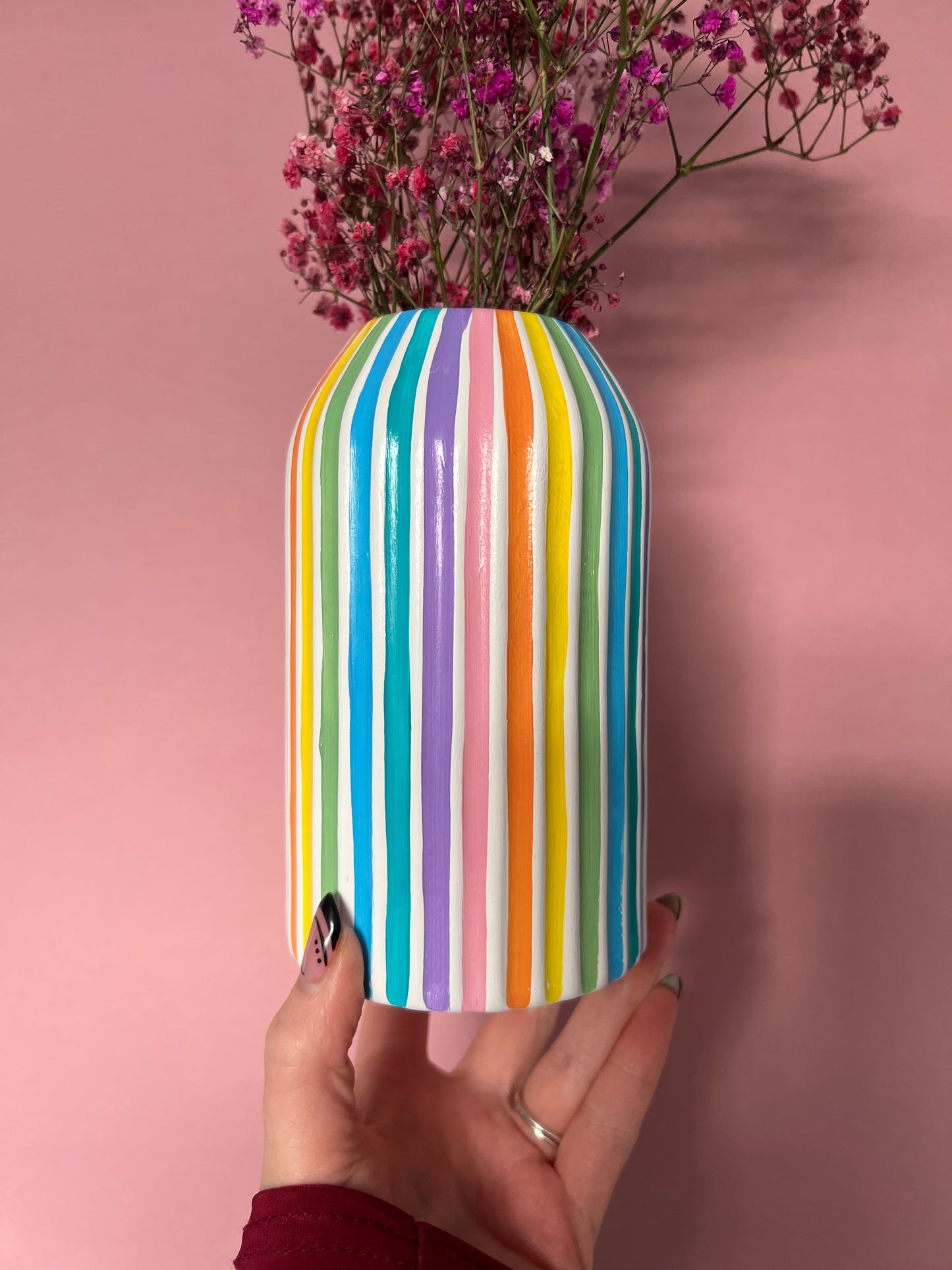 Colourful Stripe Vase Ceramic Rainbow Quirky Colourful Home Decor