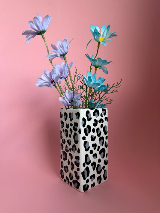 Snow Leopard Print Ceramic Vase Grey White