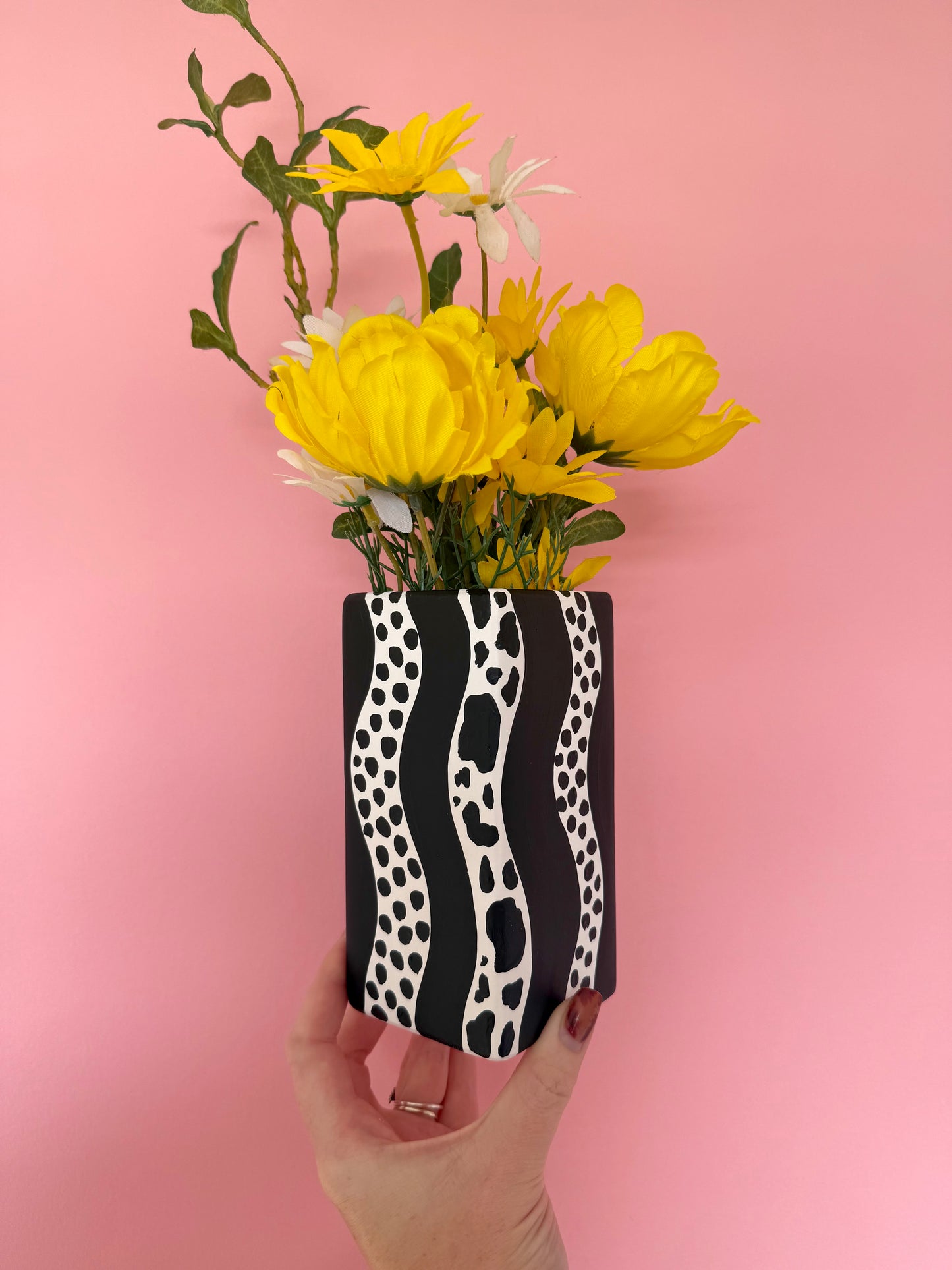 Monochrome Waves Ceramic Vase Cow Print Polka Dot Dalmatian