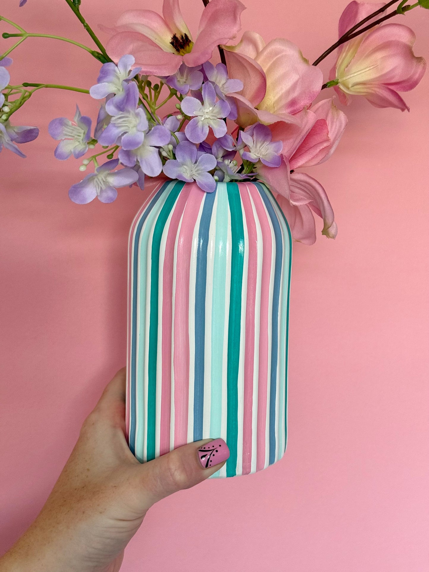 Candyfloss Stripe Ceramic Vase Hand Painted