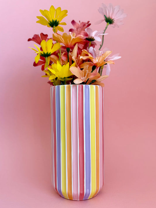 Sunset Stripe Ceramic Vase Hand Painted