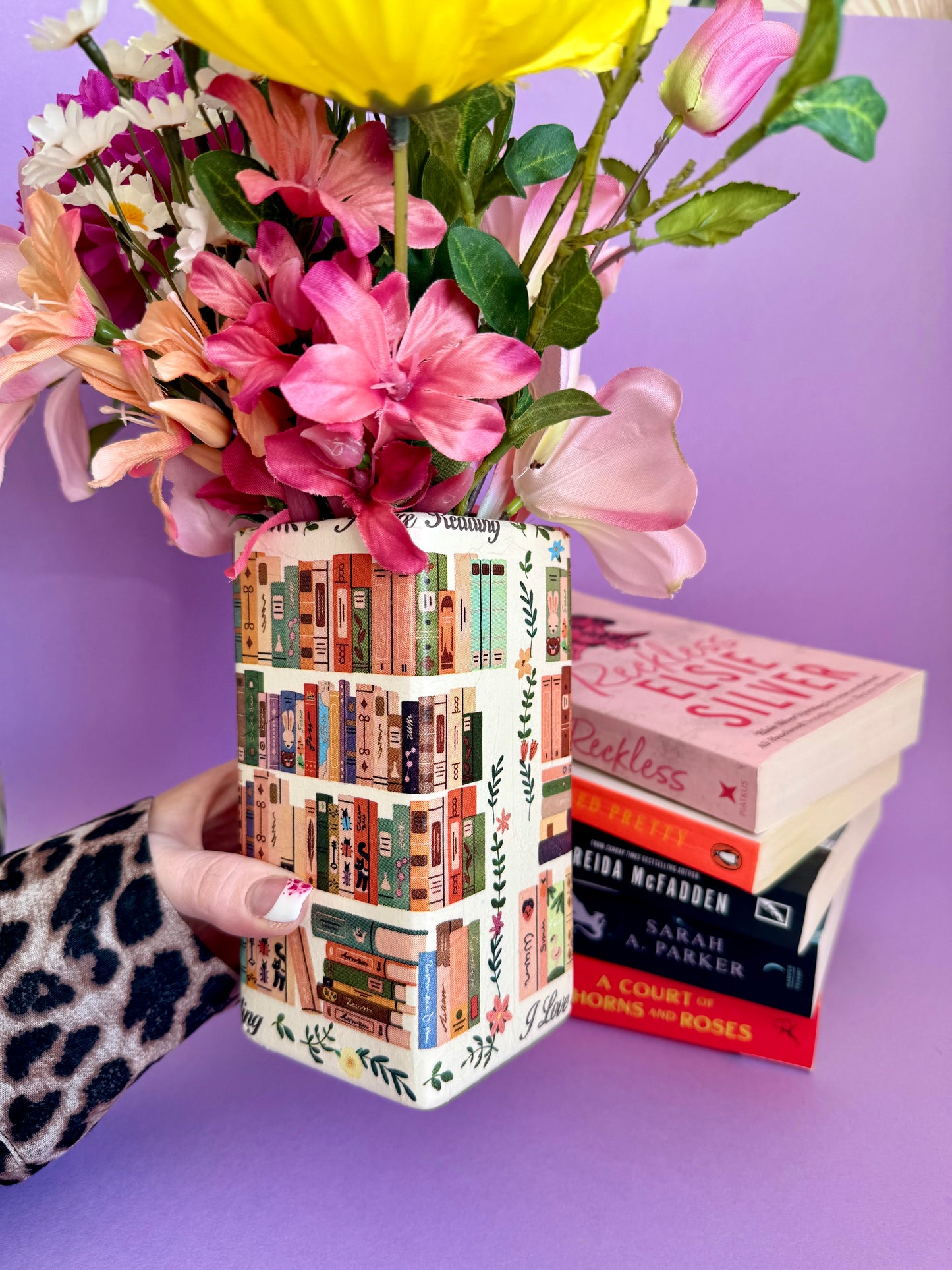 Cosy Library Book Ceramic Vase Decoupage