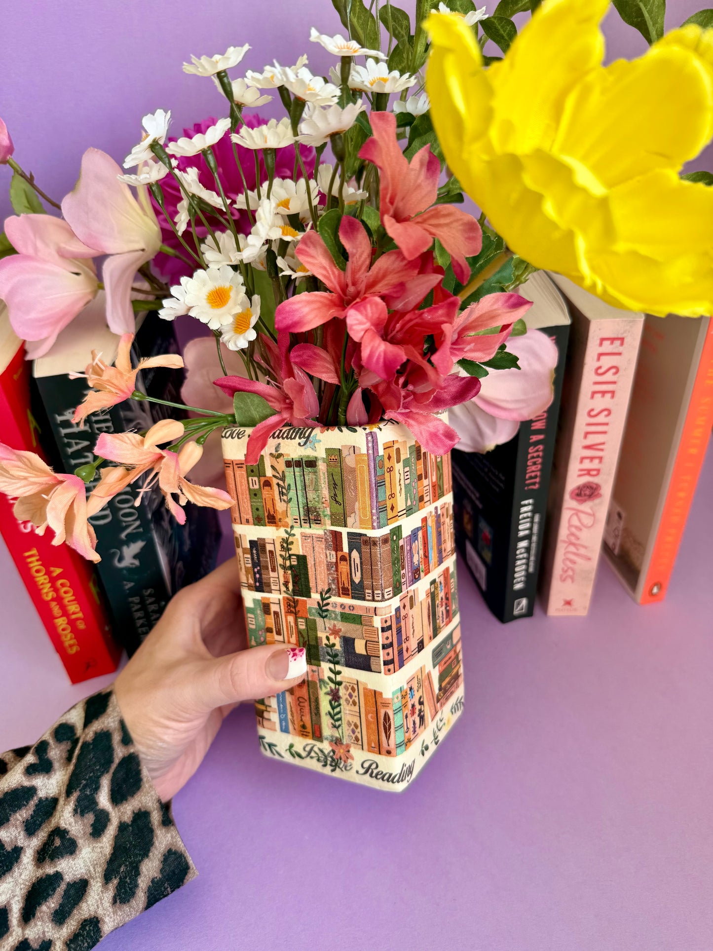 Cosy Library Book Ceramic Vase Decoupage