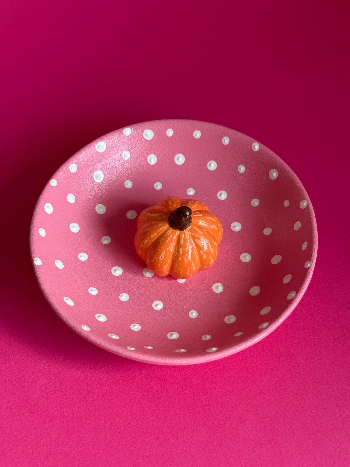 Pink Pumpkin Polka Dot Trinket Dish