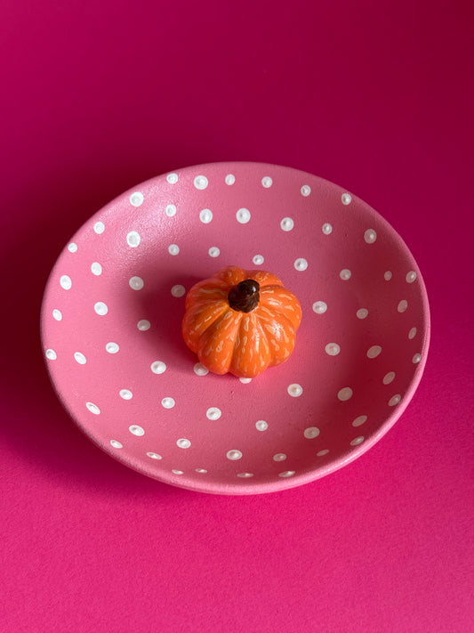 Pink Pumpkin Polka Dot Trinket Dish