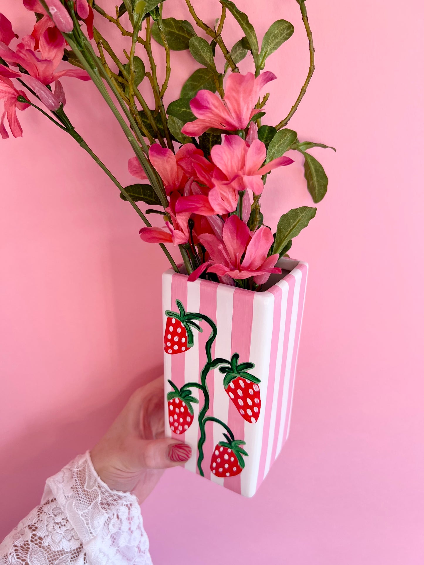 Pink Stripe Strawberry Ceramic Vase