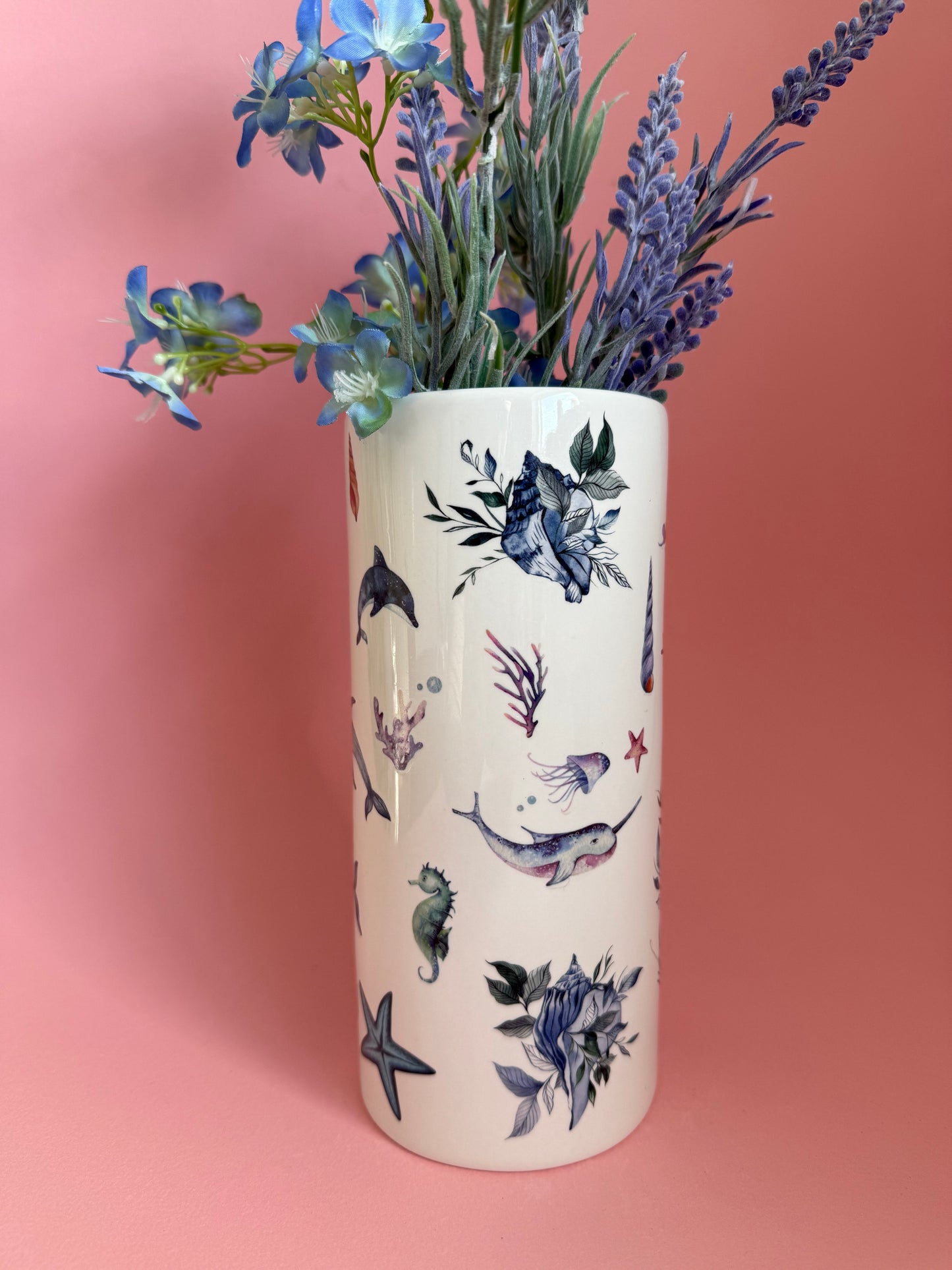 Sea Life Tall Ceramic Vase