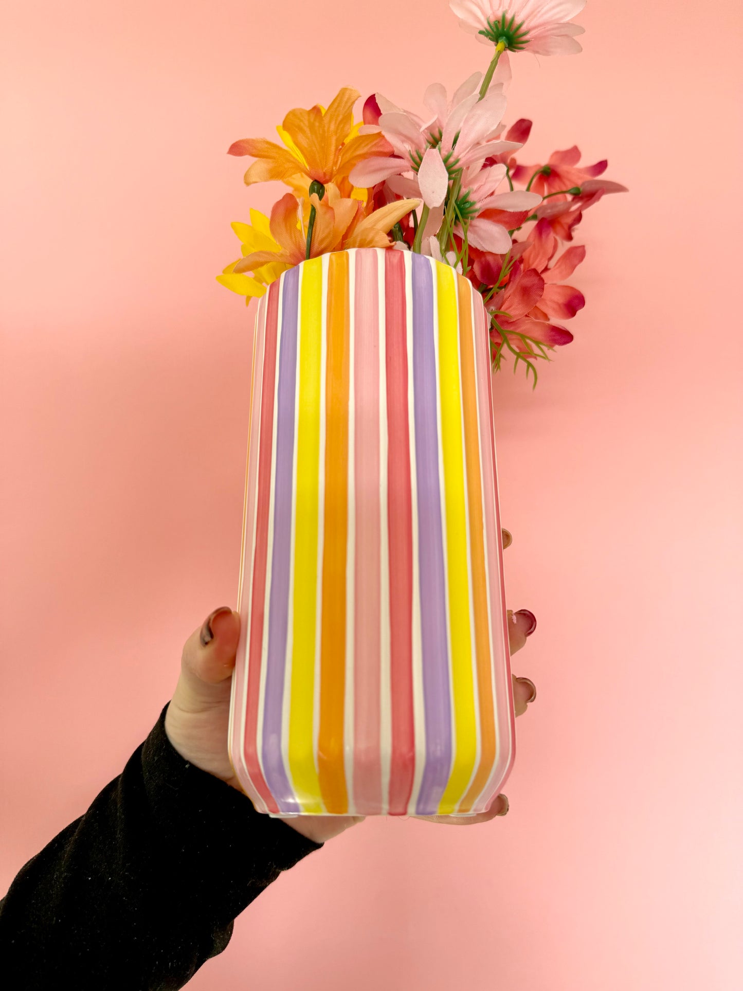 Sunset Stripe Ceramic Vase Hand Painted