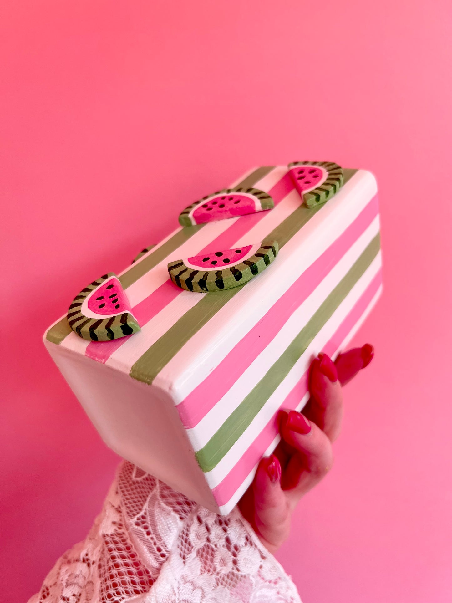 Watermelon Ceramic Vase Pink and Green