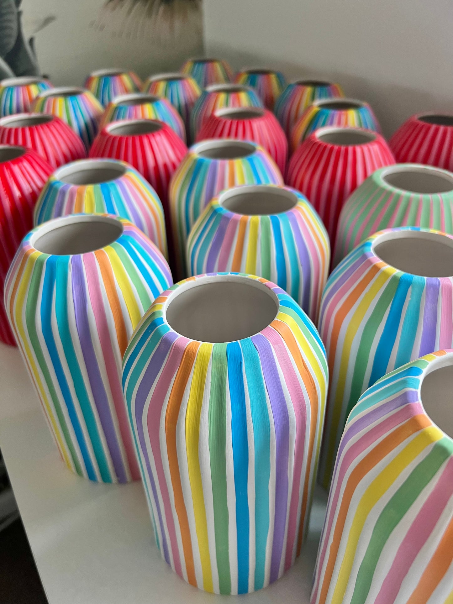 Colourful Stripe Vase Ceramic Rainbow Quirky Colourful Home Decor