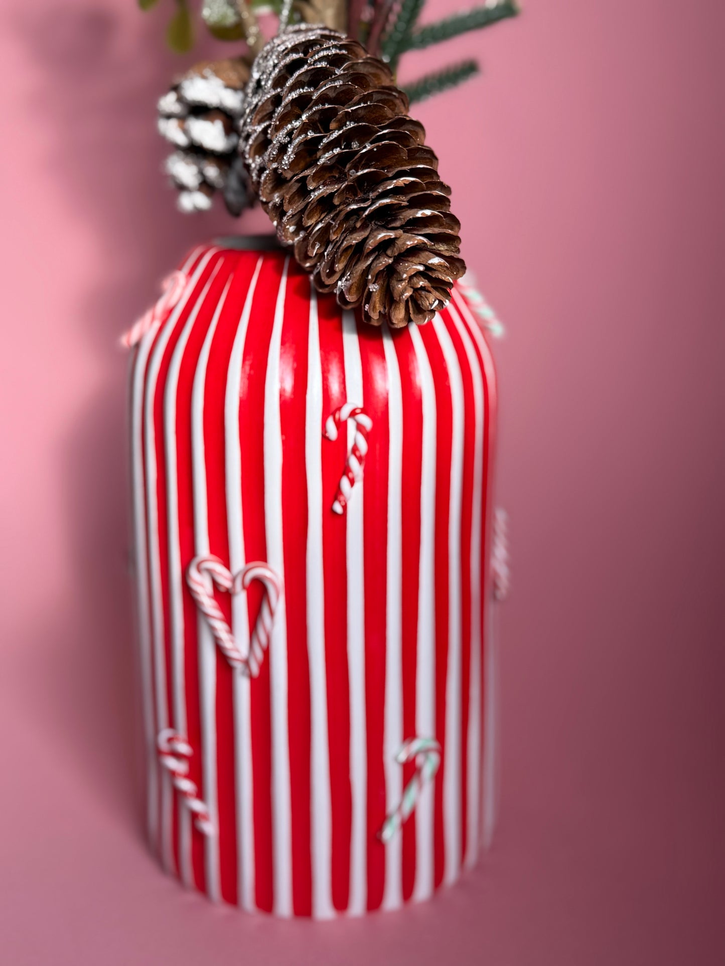 Red Candy Cane Stripe Ceramic Vase