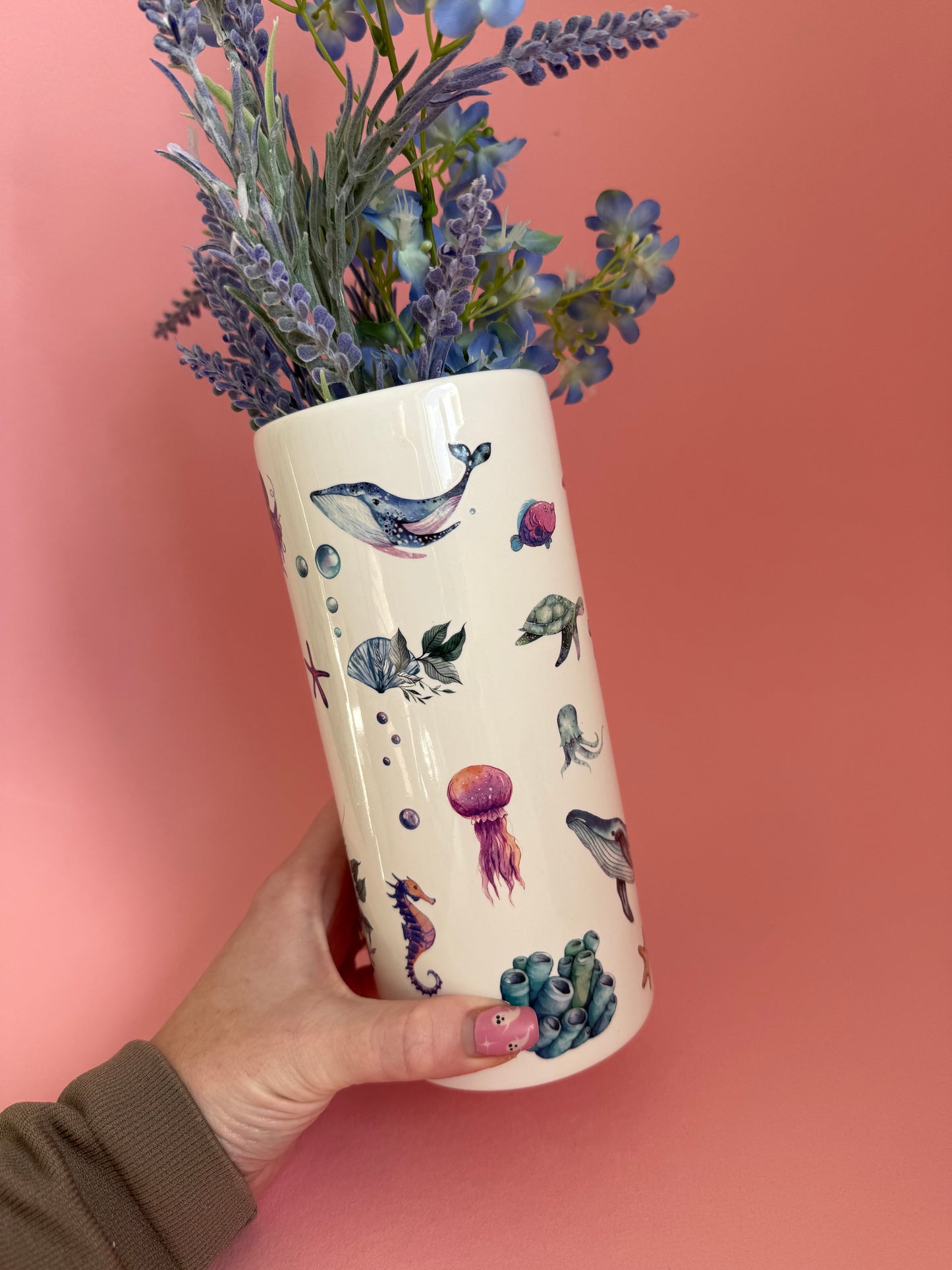 Sea Life Tall Ceramic Vase