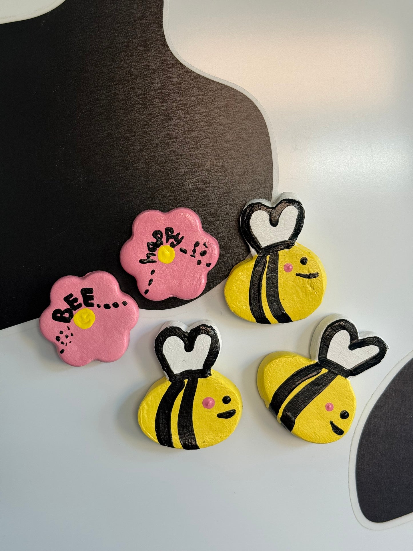 Bee Happy Magnets Set of 5 Fridge Magnets, Kitchen Decor, Locker Magnets Bee’s and Flowers