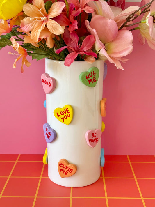 Candy Hearts Tall Ceramic Vase