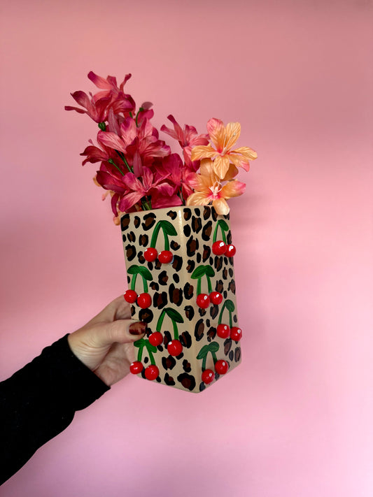 Leopard Mini Cherries Ceramic Vase