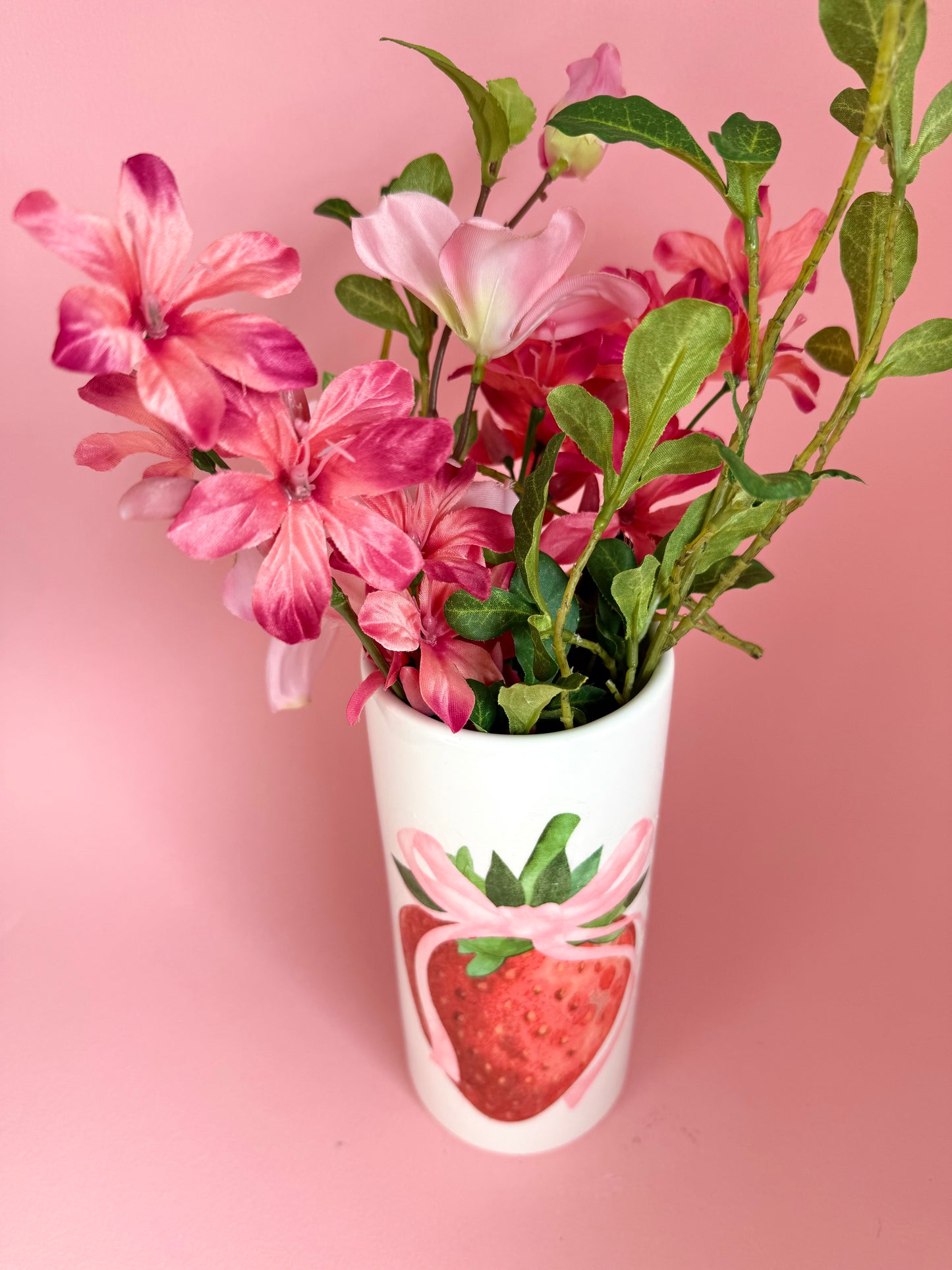 Strawberry Tall Ceramic Vase Decoupage