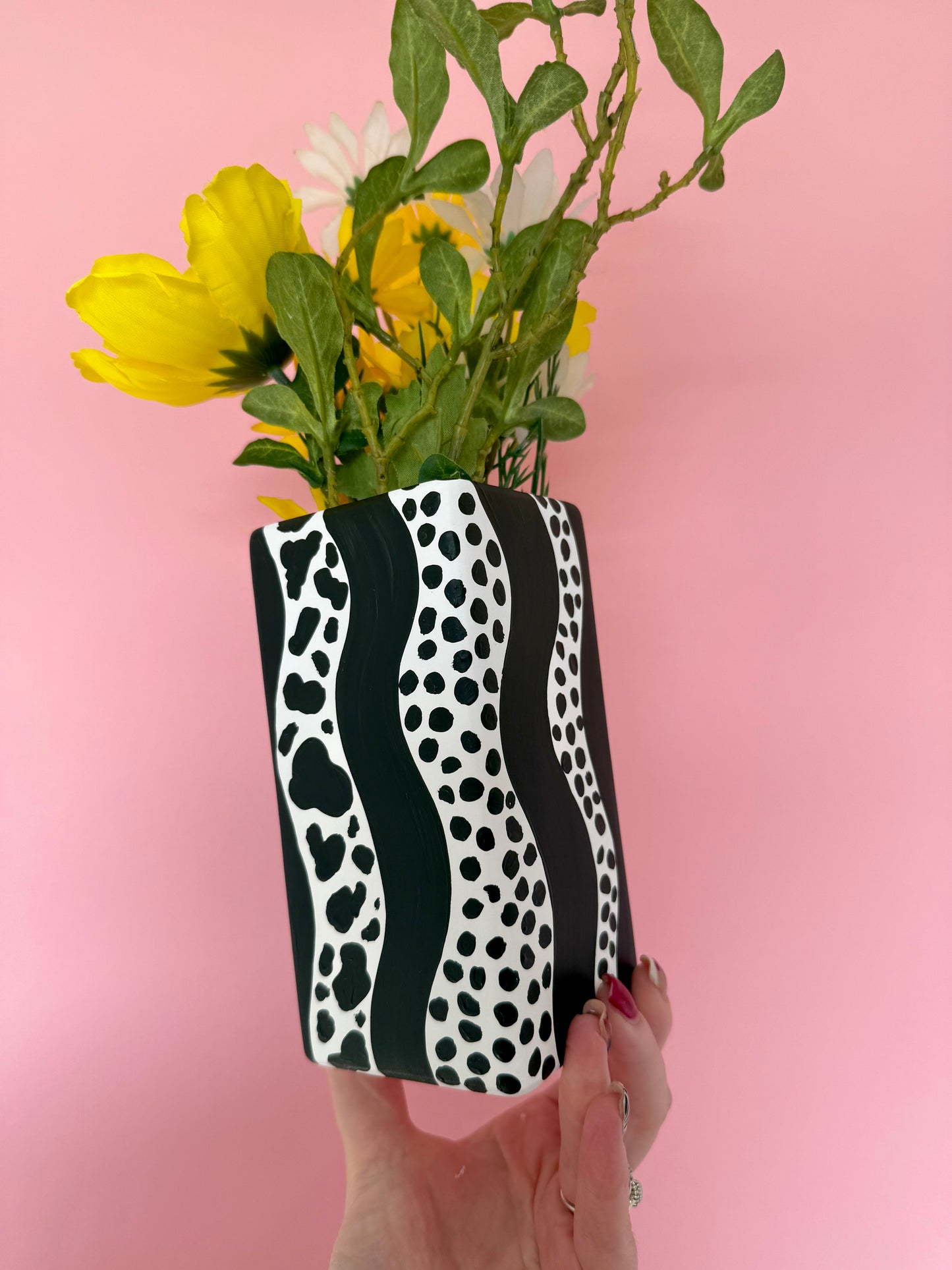 Monochrome Waves Ceramic Vase Cow Print Polka Dot Dalmatian