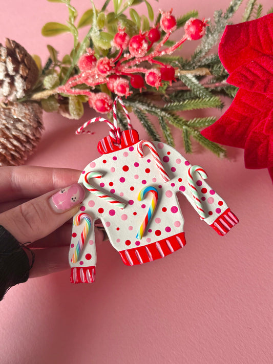 Candy Cane Christmas Jumper Bauble Tree Decoration