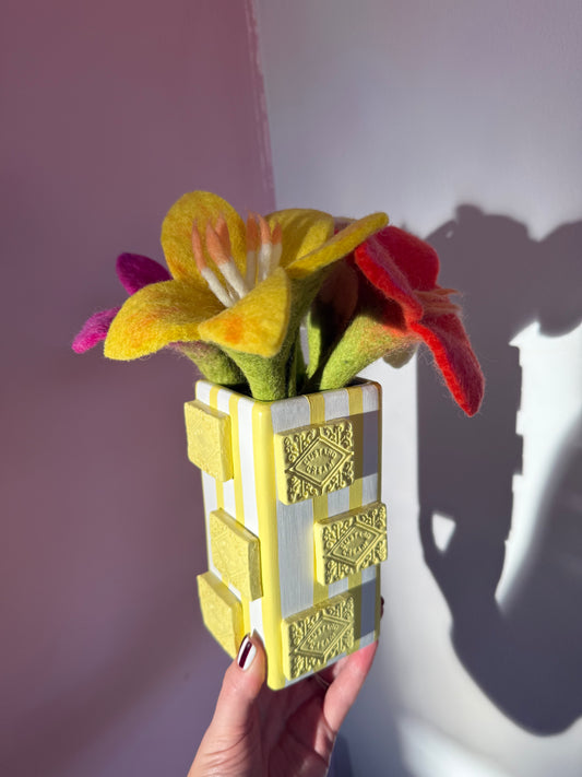 Custard Cream Stripe Ceramic Vase