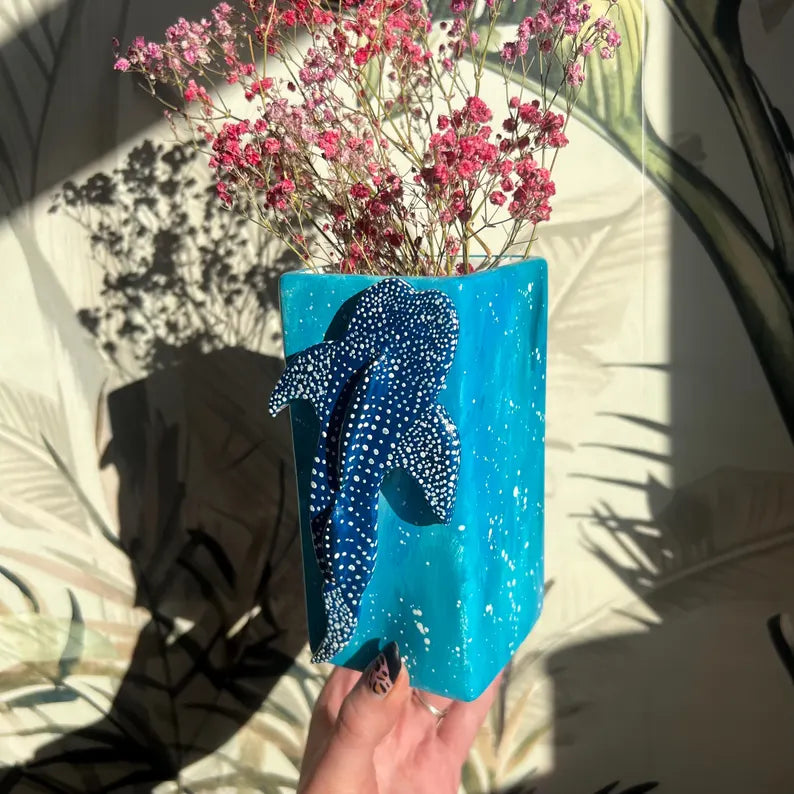 Made to Order Whale Shark Ceramic Vase Ocean Themed Blue Clay Gift Handmade