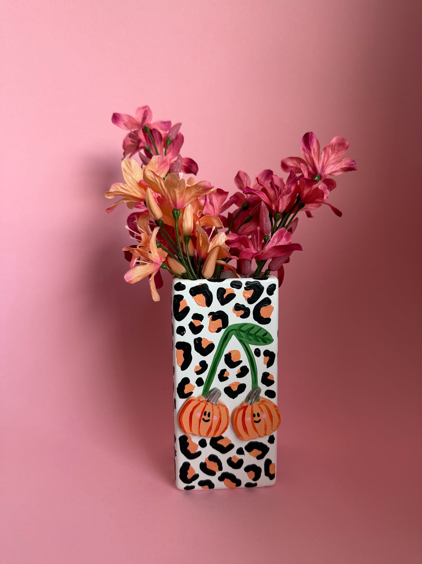Pumpkin Cherry Leopard Print Ceramic Vase