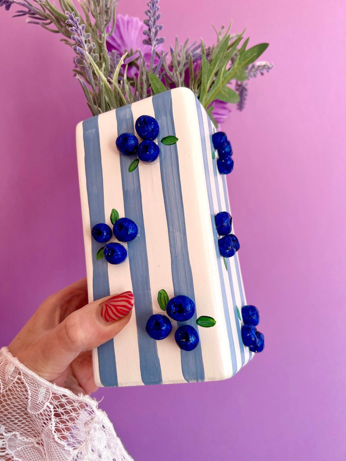 Blueberry Stripe Ceramic Vase