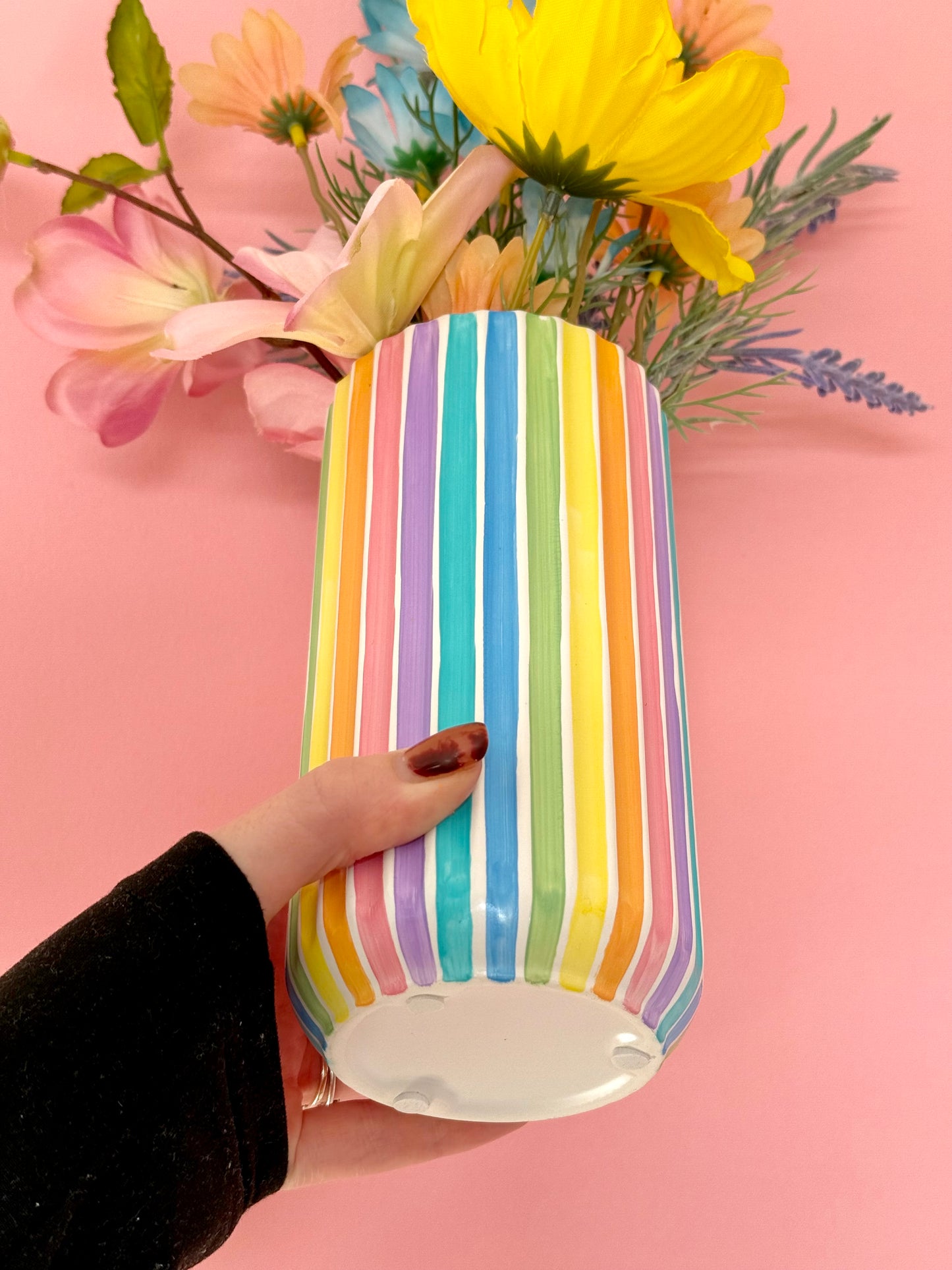 Rainbow Stripe Ceramic Vase Hand Painted