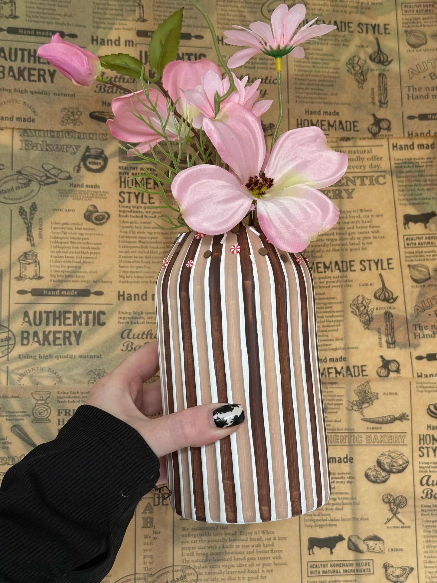 Hot Chocolate Stripe Ceramic Vase