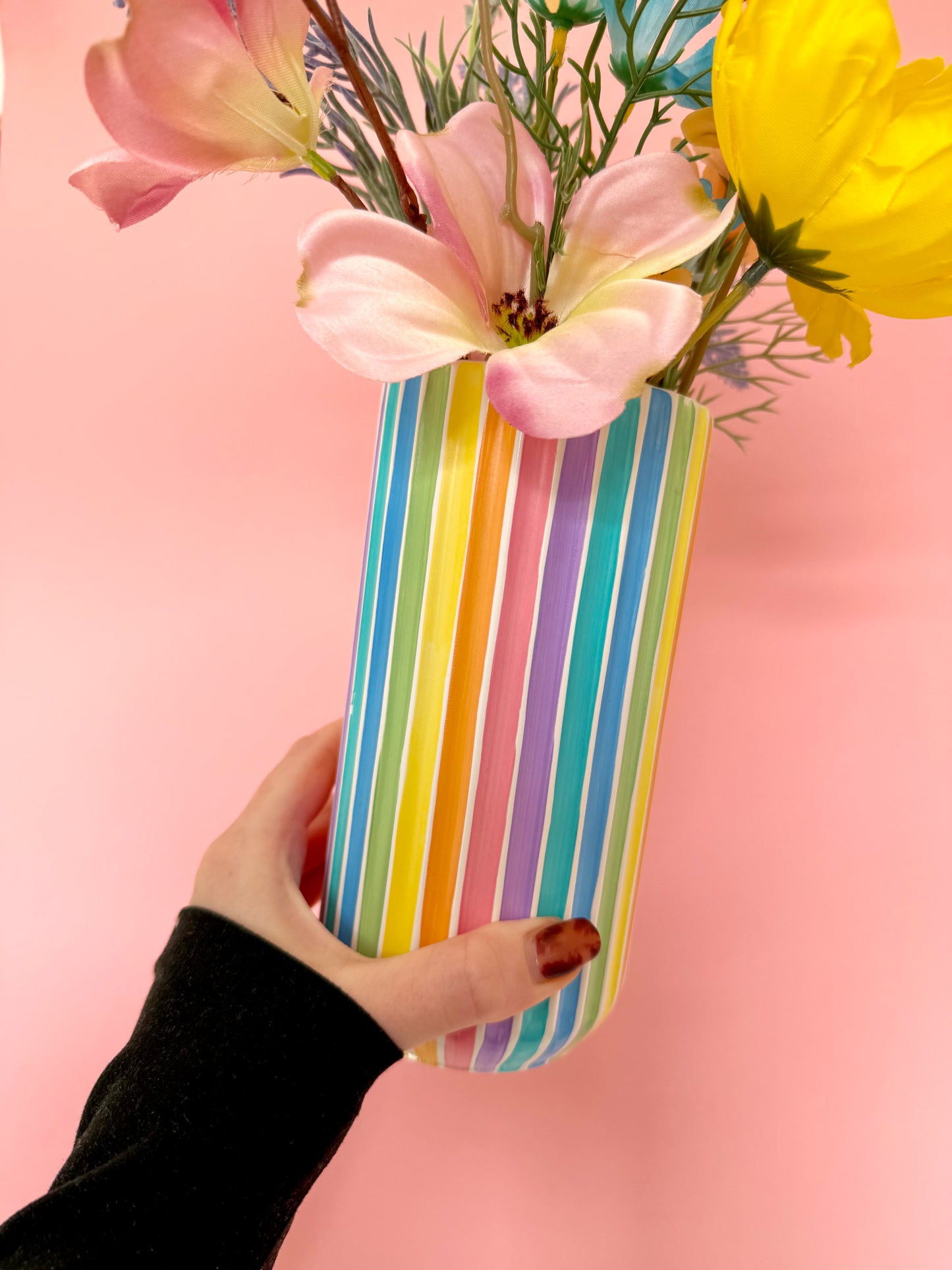 Rainbow Stripe Ceramic Vase Hand Painted