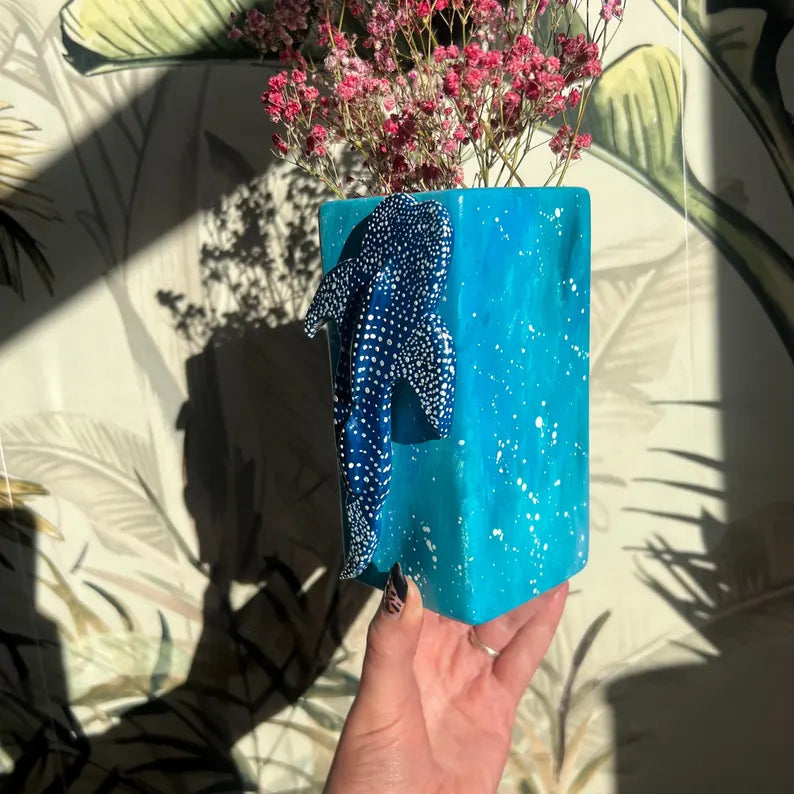 Made to Order Whale Shark Ceramic Vase Ocean Themed Blue Clay Gift Handmade