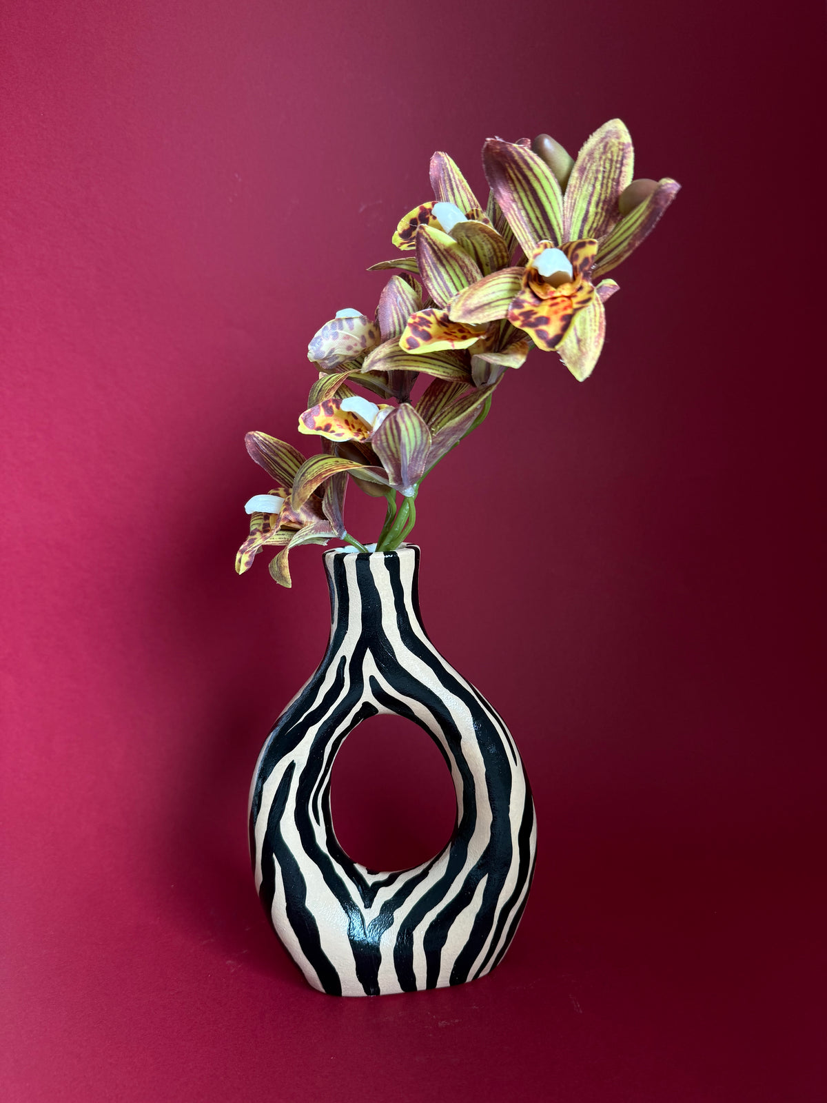 Zebra Print Ceramic Vase Beige & Black